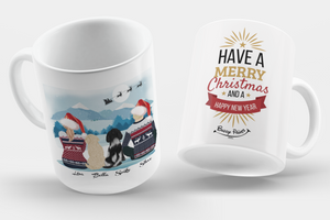Buddyprintz mug Christmas personalised couple with 2 dogs dog
